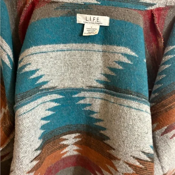 Southwestern Aztec Fringe Jacket | Oversized Tribal Print Shacket Coat - Picture 3 of 7